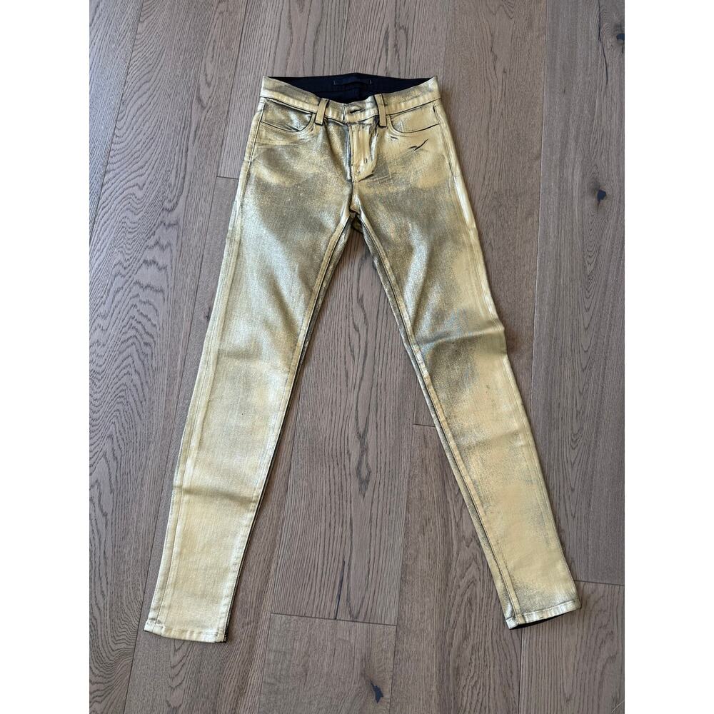 J Brand Newson Metallic Gold Skinny Jeans Women’s Size 25 Stretch Made USA